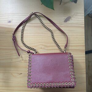Red Metal Chain Leather Bag